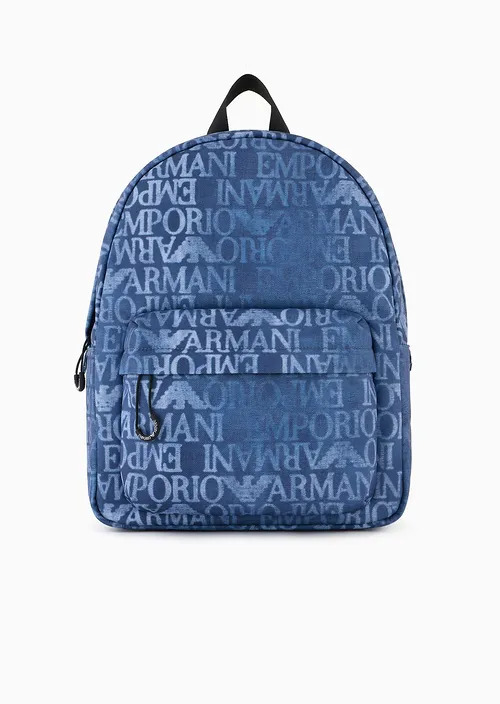 Kids Backpack In Technical Fabric With All-Over Graphic Design Logo Print