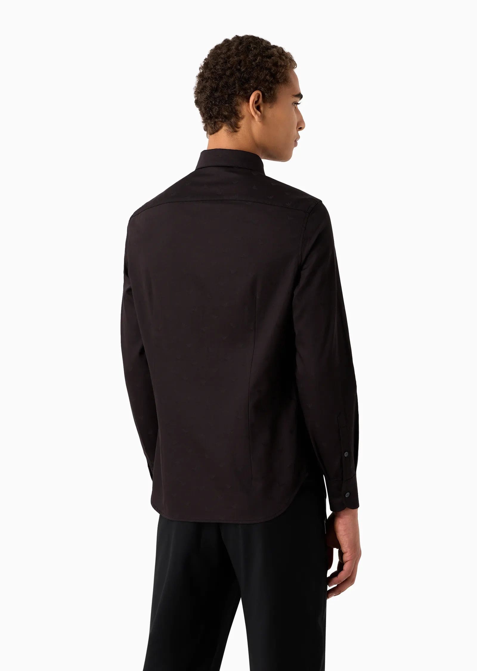 Lyocell Blend Shirt With All-Over Armani Sustainability Values ​​Jacquard Logo Pattern, view 4