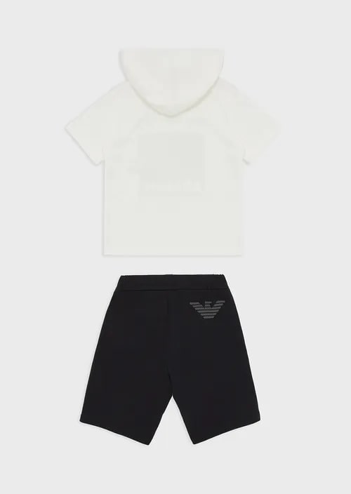 Kids Organic-Jersey T-Shirt And Board Shorts Set With Oversized Eagle With Op-Art Stripes, view 3