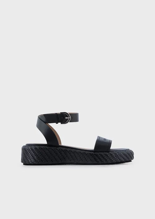 Leather sandals with mat wedge