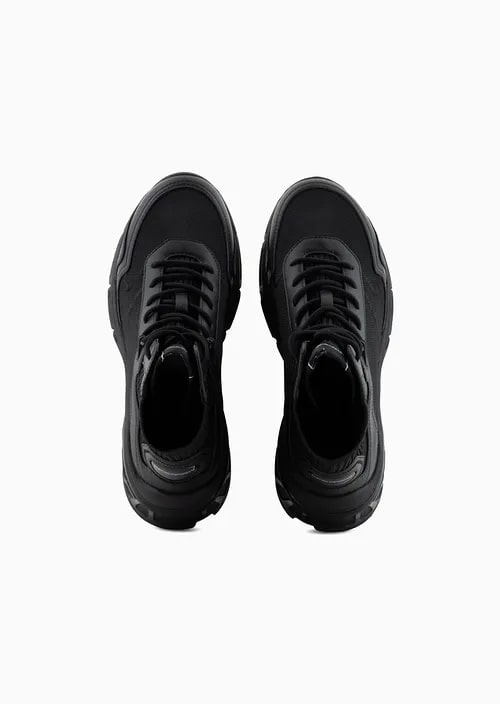 Nylon High-Top Sneakers With Knit Detail, view 3