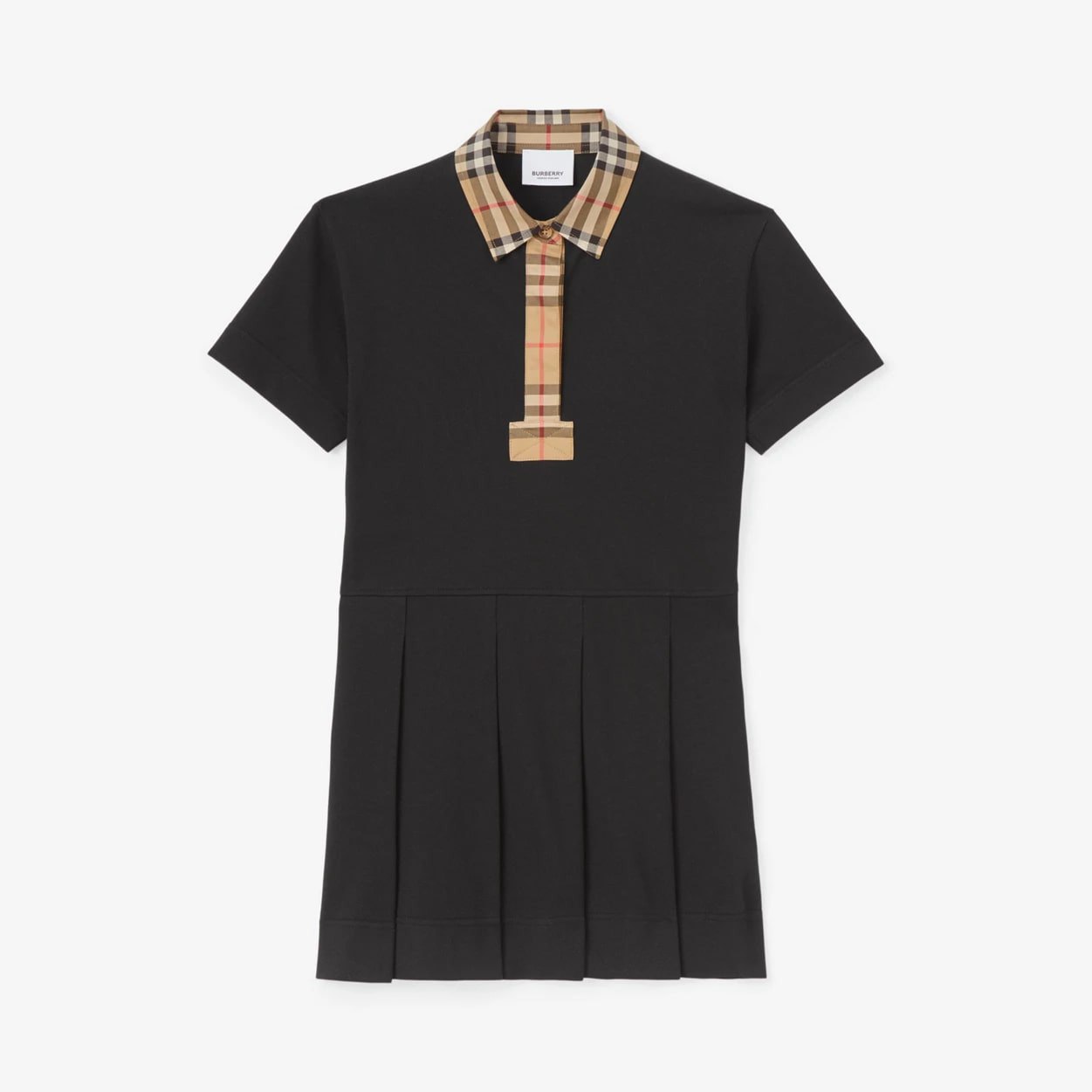 Vintage Check Trim Cotton Piqué Polo Shirt Dress